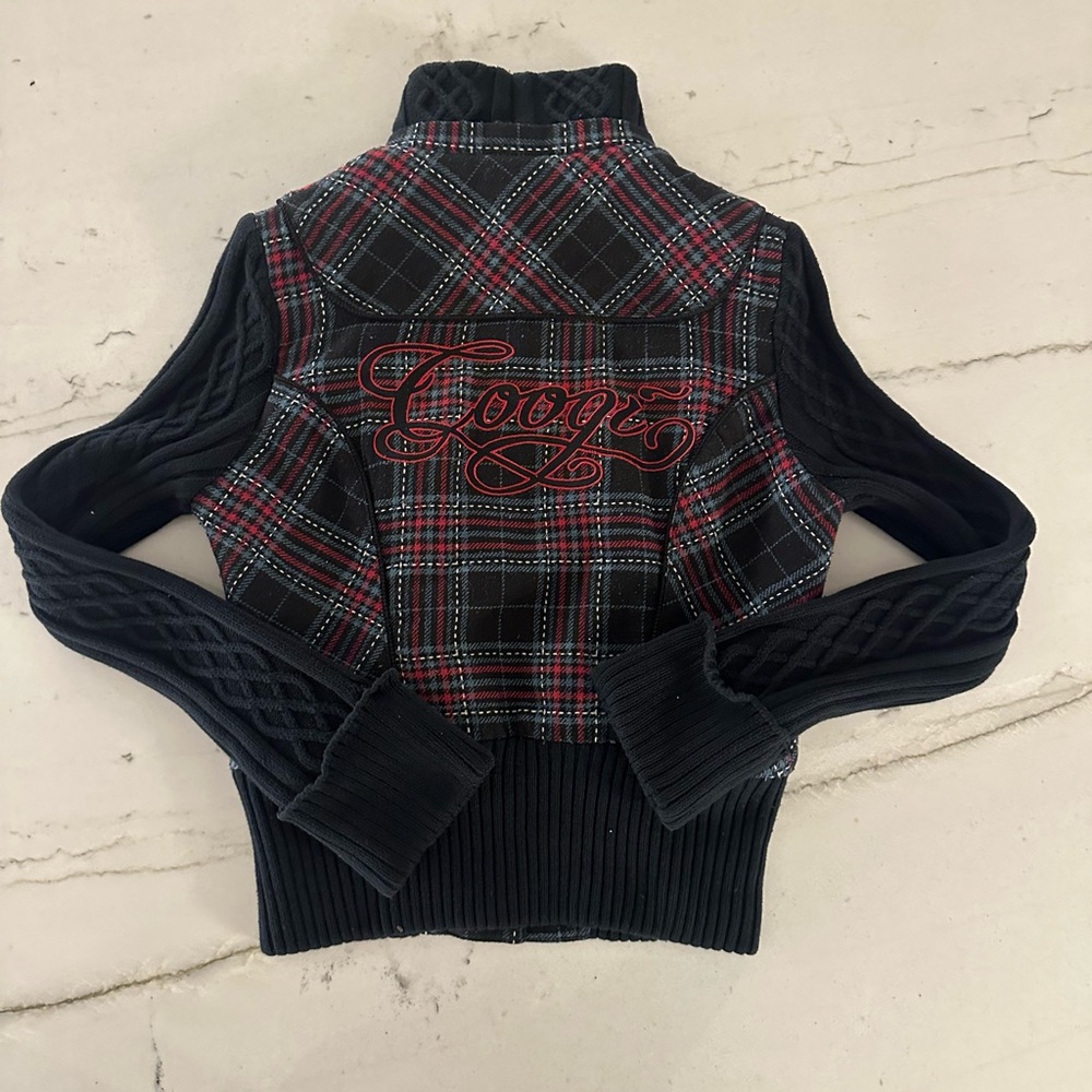 Coogi Womens Sweater Jacket Size Medium Plaid Wool Blend Check